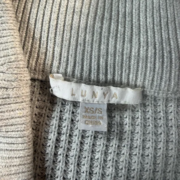Lunya Good In Bed Organic Cotton Silk Waffle Knit Henley Sweater Grey XS/S - Image 3