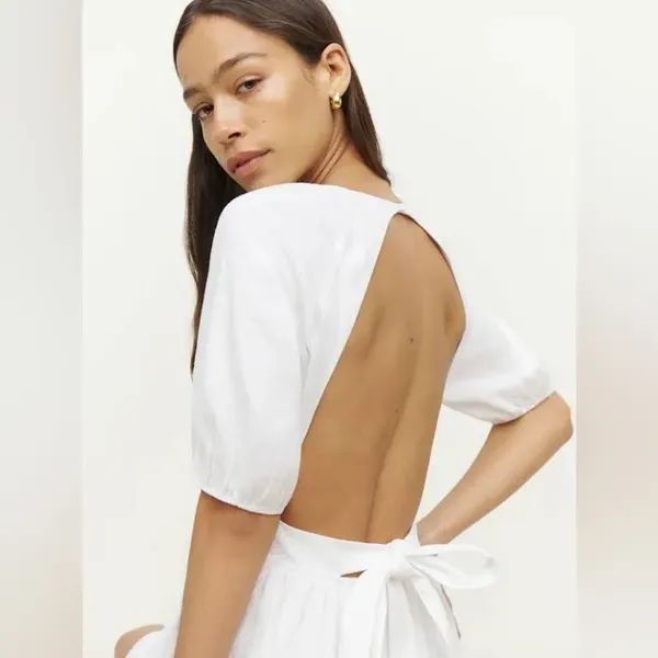 NWT Reformation Irwin mini dress backless size 12 white linen - Image 4