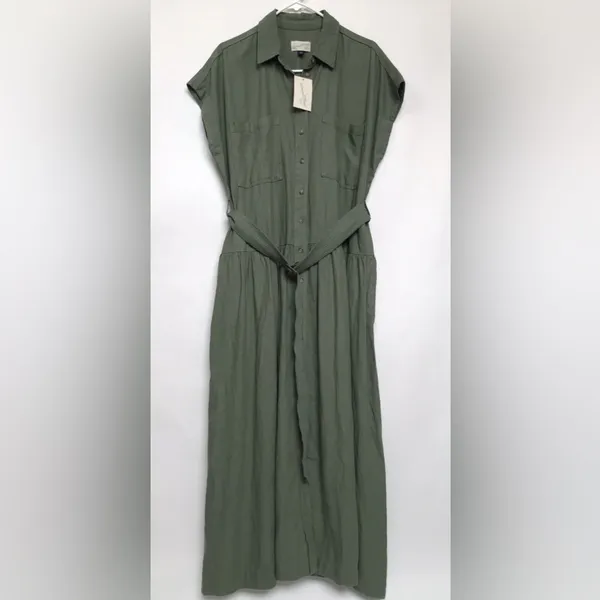 Universal Threads Green Button-Front MidiShirt Dress w/Belt Women’s Size XL Linen - Image 4