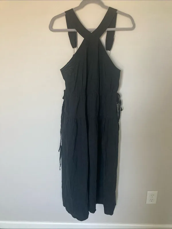 Madewell $148 Poplin Halter Tiered Midi Dress Black Size 6 NL129 - Image 2