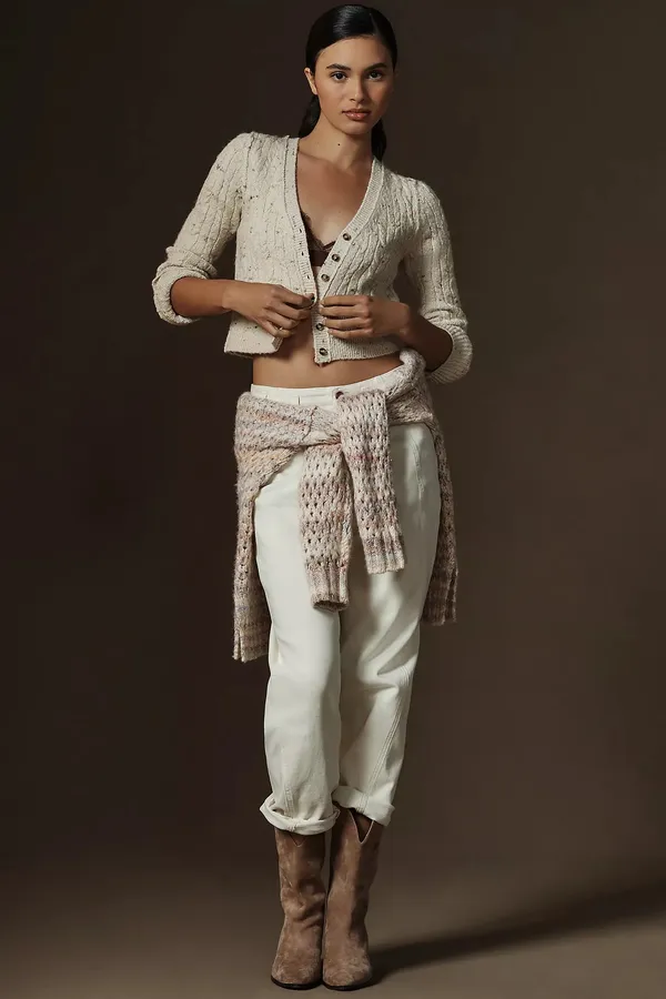 Anthropologie Pilcro micro cropped speckled cable knit cardigan sweater - Image 12