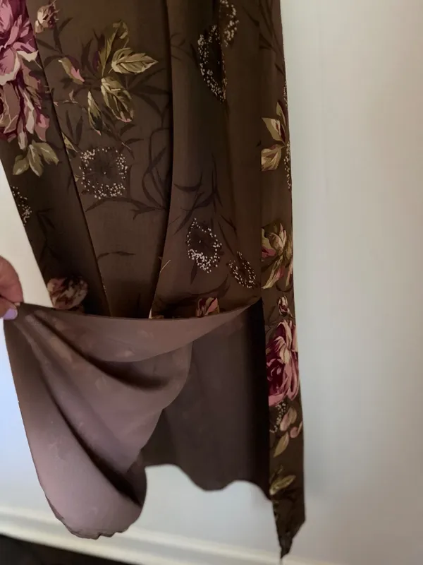 Morell Maxie Floral Column Dress Brown Pink Silk 14 Ruffle Sleeveless Y2K Fairy - Image 5
