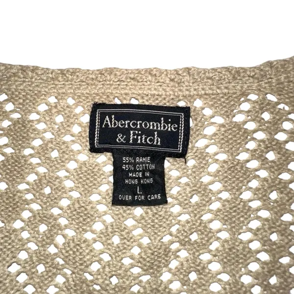 Abercrombie & Fitch Vintage Ramie Cotton Blend Knit Crochet Cardigan LARGE Y2K - Image 3