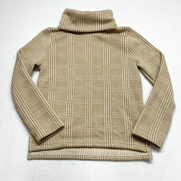 J. Crew Plaid Turtleneck Sweatshirt Womens Size M Tan‎ Glen Check Fleece - Image 2