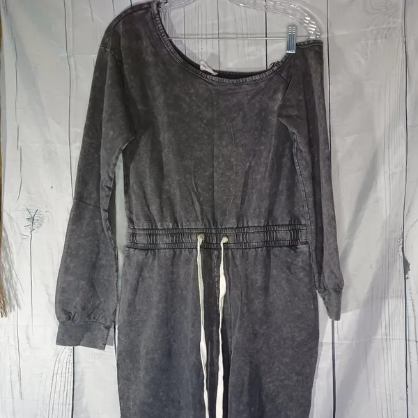 Lane 201 Faded Black Off The Shoulder comfy casual Jumpsuit with Drawstring - Image 5