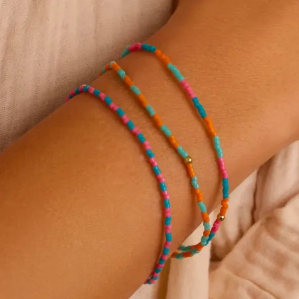 GORJANA Miami Gigi Striped Glass Beaded Bracelets Set of 3 Orange Pink Blue Aqua - Image 2