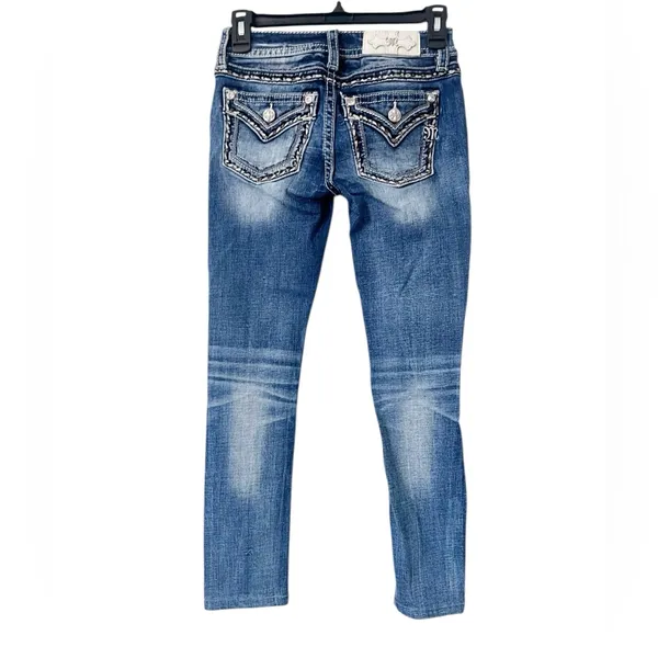 Miss Me Blue Distressed Embellished Low Rise Skinny Jeans Size‎ 0/24 - Image 2