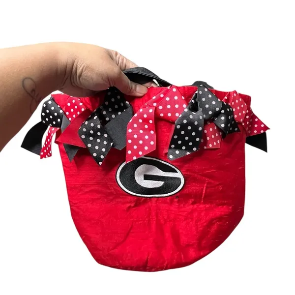 La Shea Georgia Bulldogs UGA Red Bow Gingham Lined Tote Bag Handbag NCAA - Image 3