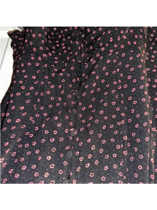 Abercrombie & Fitch Black Ditsy Floral Crop Top Long Sleeve Square Neck XS Bran - Image 6