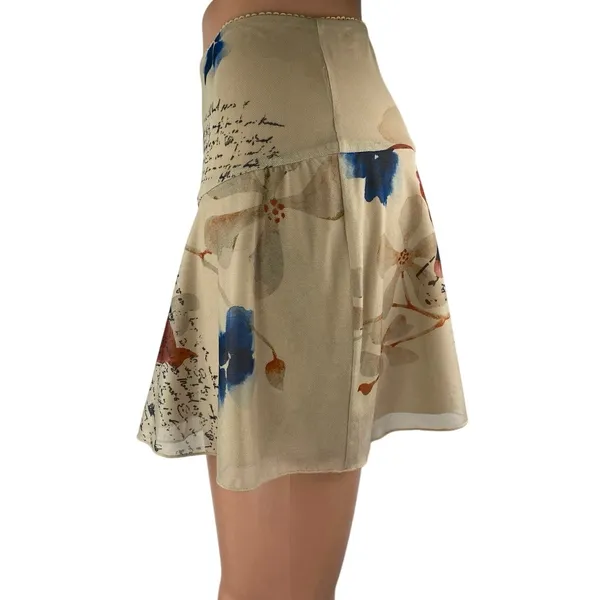 Tiger Mist Feyra Beige Low Waist Graphic Print Butterfly A Line Mini Skirt Sz L - Image 3