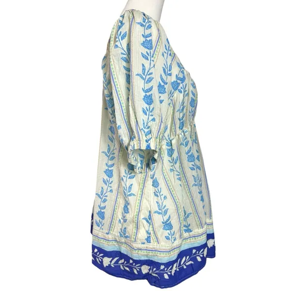 Free People Bohemian 70s Block Print Santorini Printed Babydoll Tunic Size Large - Image 4