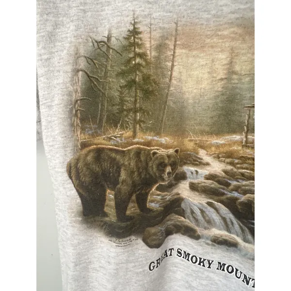Vintage Jerzees Small T-Shirt Great Smoky Mountains, TN Gray Bear Womens Cotton - Image 3