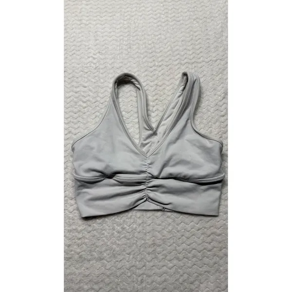 Alo Yoga Wild Thing Ruched V-Neck Sports Bra Light Gray Small W7135R - Image 4