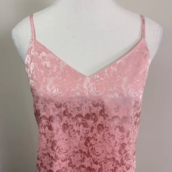 Garage Blush Pink Floral Satin Jacquard Slip Dress Mini V-Neck Adjustable Straps - Image 4