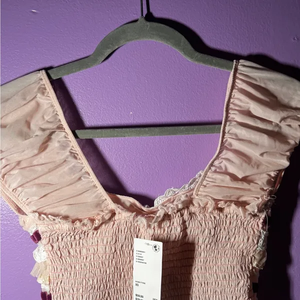 Kimchi Blue Ruffled Square-Neck Crop Top in Blush with Purple Accents - Image 6