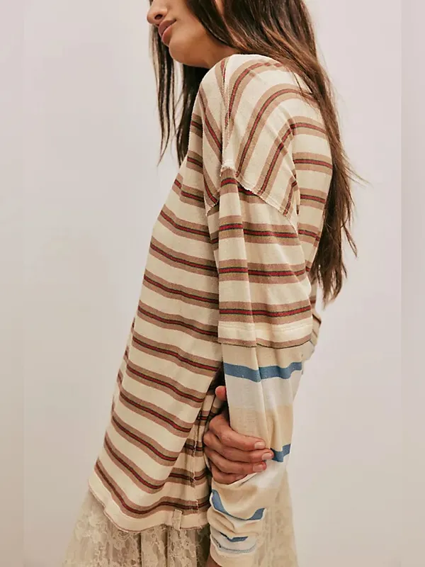 Free People We The Free Nina Stripe Long-Sleeve Tee in Ivory L - Image 3