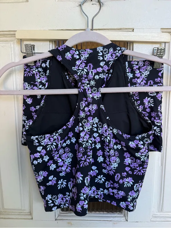 knix‎ Black Floral High-Neck Swim Set with Pink & White Flowers - Image 7