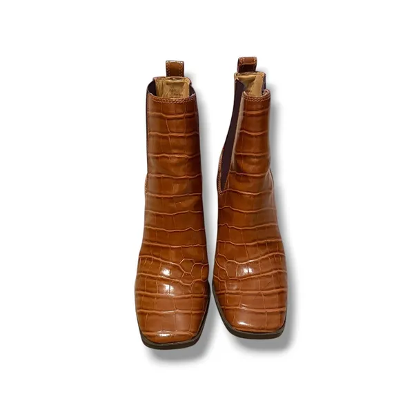 Circus by Sam Edelman Polly‎ Boots Womens 7.5 Brown Croc Embossed Square Block - Image 3