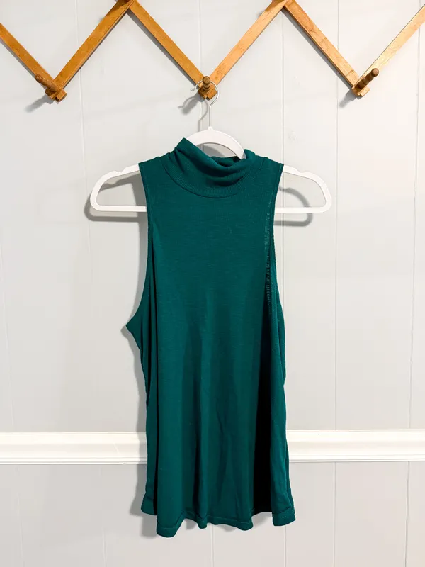 Free People Topanga Forest Green Sleeveless Turtleneck Top - Image 5