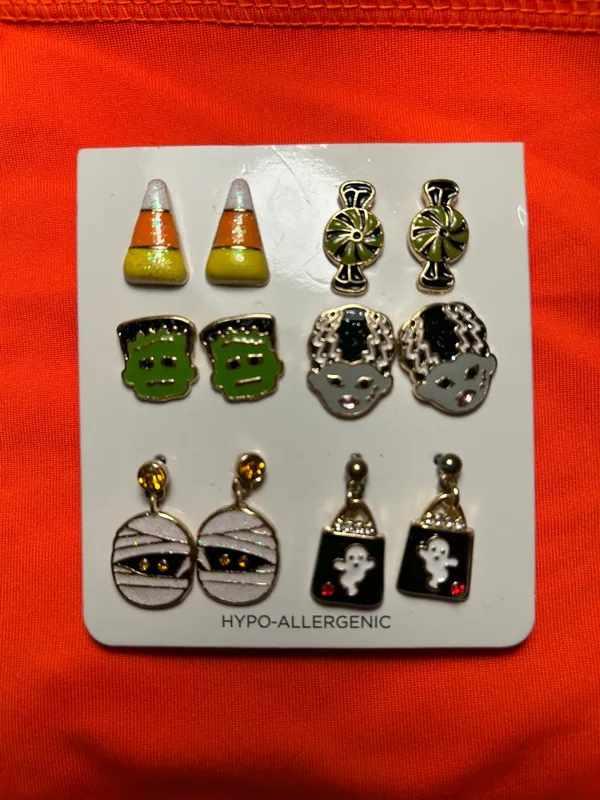 New Halloween Stud Earring Set Frankenstein Bride of Frank Mummy Ghosts Candy - Image 2