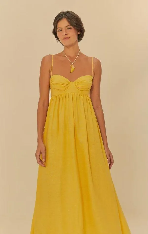 NWT Farm Rio Linen Blend Yellow Sleeveless Maxi Dress Size XS - Image 2