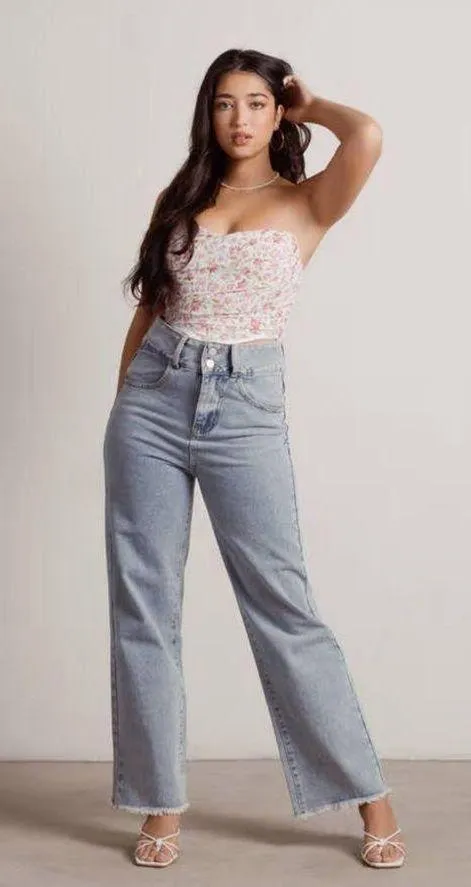 Pink Floral Ruched Corset Bustier Crop Top - Image 3