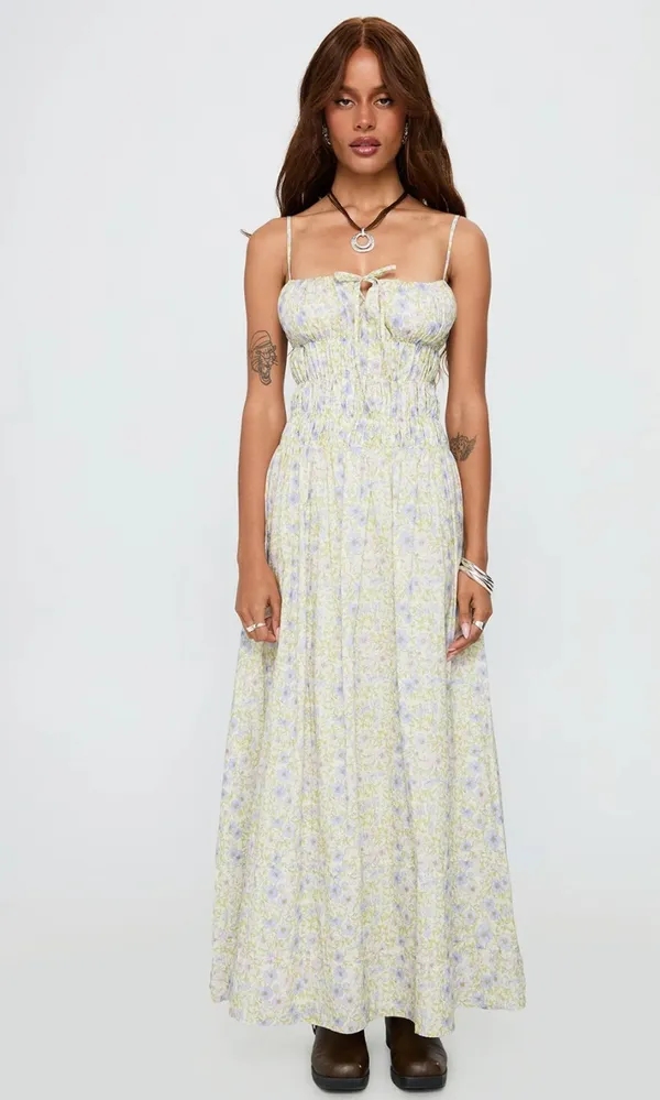 Princess Polly Loralei Shirred Maxi Dress Floral - Image 3
