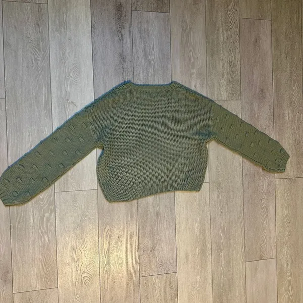 Army green chunky cropped sweater fall style winter pullover size‎ medium - Image 5