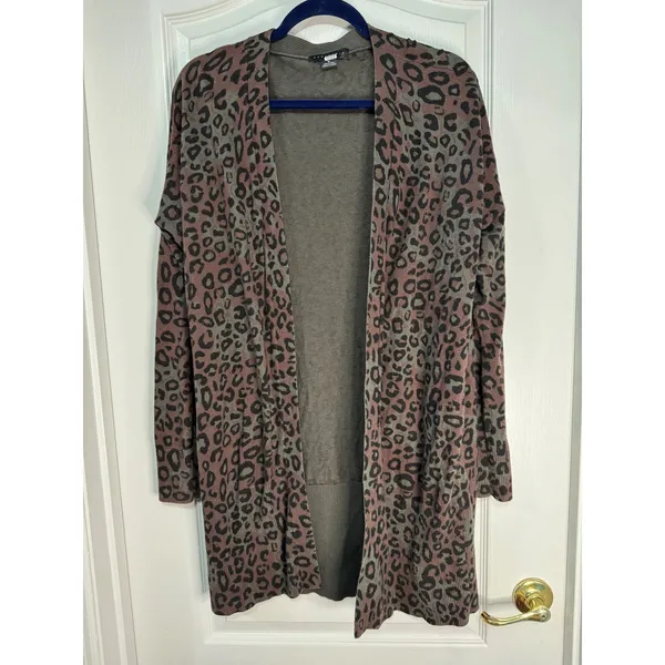 Sanctuary Leopard Print Longline Cardigan Sweater Olive Brown‎ Women's M - Image 12