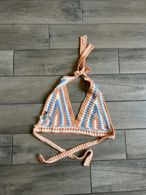 Sans Souci Crochet Halter Top in Peach, Blue, Cream - Image 5
