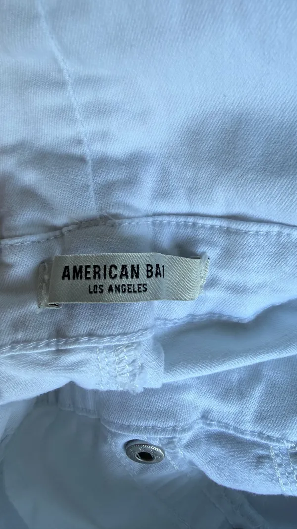 American Bazi White Distressed Denim Overalls - Size S (Fringe Hem) - Image 13