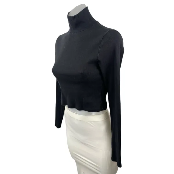 Reformation Davy Women's Black Turtleneck Long Sleeve Knit Crop Top Size M - Image 2
