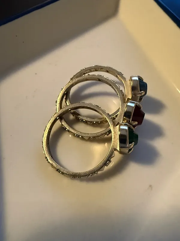 Kendra Scott Sterling Trio Heart Rings in Green, Red & Blue - Image 2
