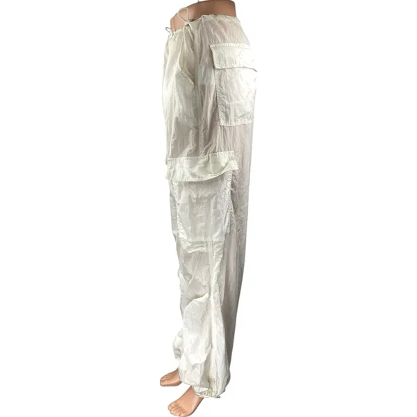 White Fox White High Waisted Drawstring Windbreaker Cargo Jogger Pants Size XS - Image 2