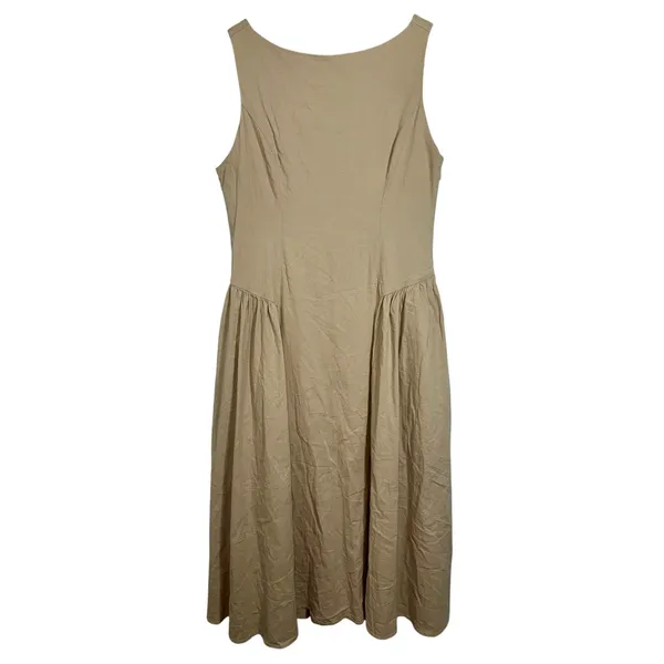 Abercrombie & Fitch Tan Beige Pleated Sleeveless Midi Dress Womens Size Large L - Image 2
