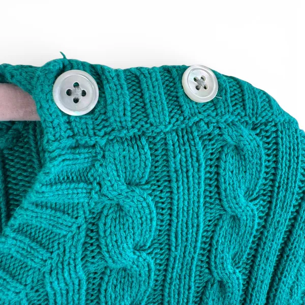 Lands' End Womens XL Teal Green 100% Cotton Cable Knit Shoulder Button Sweater - Image 4
