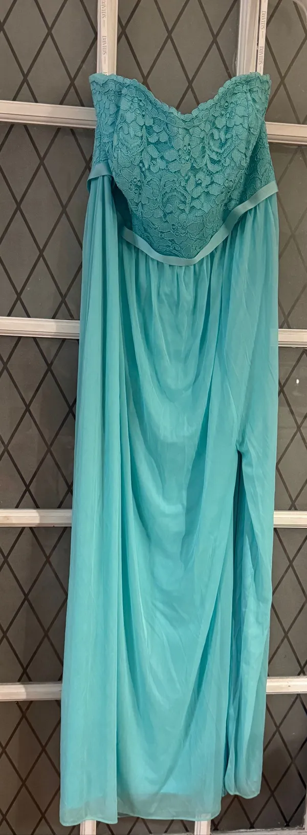 Davids Bridal Women’s Mint Green Maxi Dress Strapless Lace Top Flowy Size 16 - Image 2