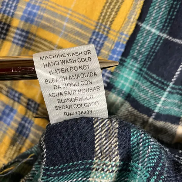 Patchwork Flannel Shirt Women L Cropped Colorblock Plaid‎ Grunge Punk Raw Hem - Image 9