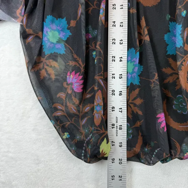 Free People Floral Blouse Sheer Ruffle Long Sleeve Top‎ Black XS - Image 3