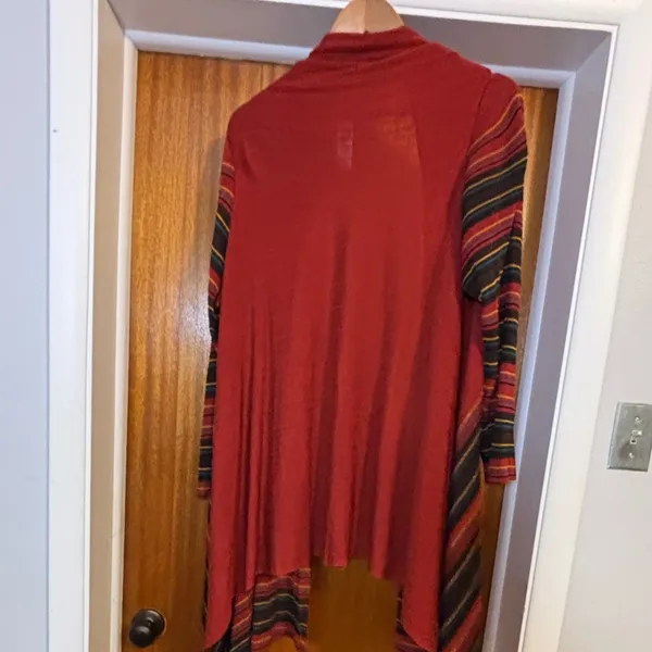 Jones New York Red Striped Open Front Handkerchief‎ Hem Cardigan Womens L/XL - Image 2