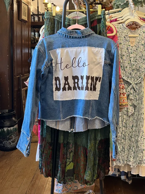 Boutique Handmade “Hello Darlin’” Denim Jacket | Country Western Cropped Jean Jacket - Image 2