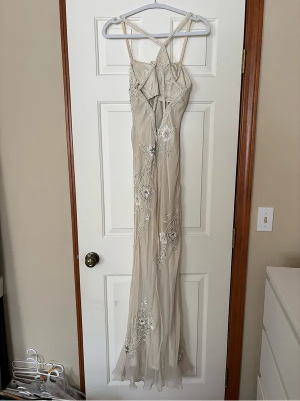 Scala Silk Beaded Cream Maxi Dress - Image 6