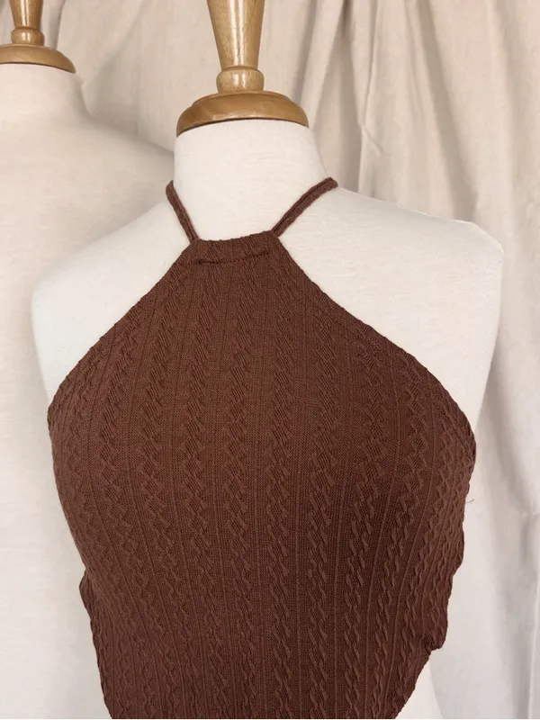 Brown Knit Halter Bandana Top - Image 2