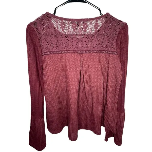 Miss Me Maroon Long Sleeve Thermal T-Shirt With Embroidered Flowers - Image 4