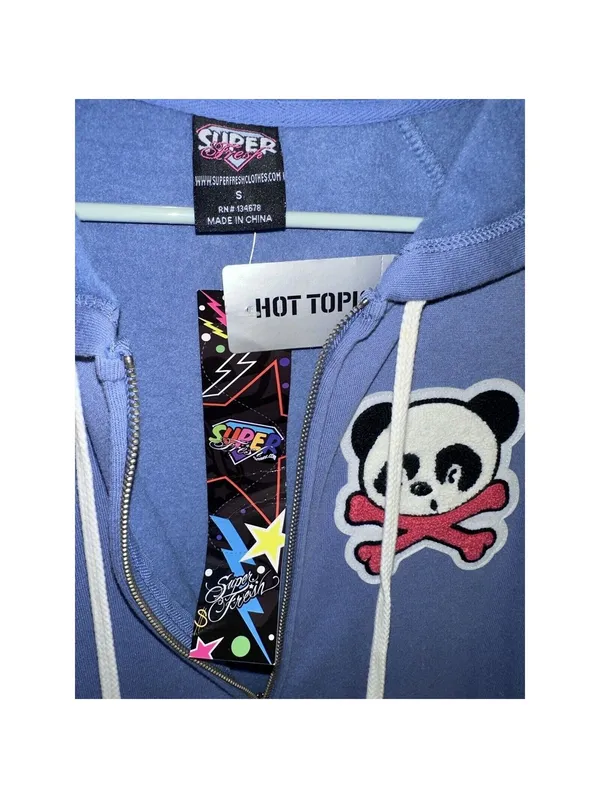 NEW Superfresh Panda & Crossbones Womens Full Zip Hoodie Hoodie Sweatshirt Small - Image 5