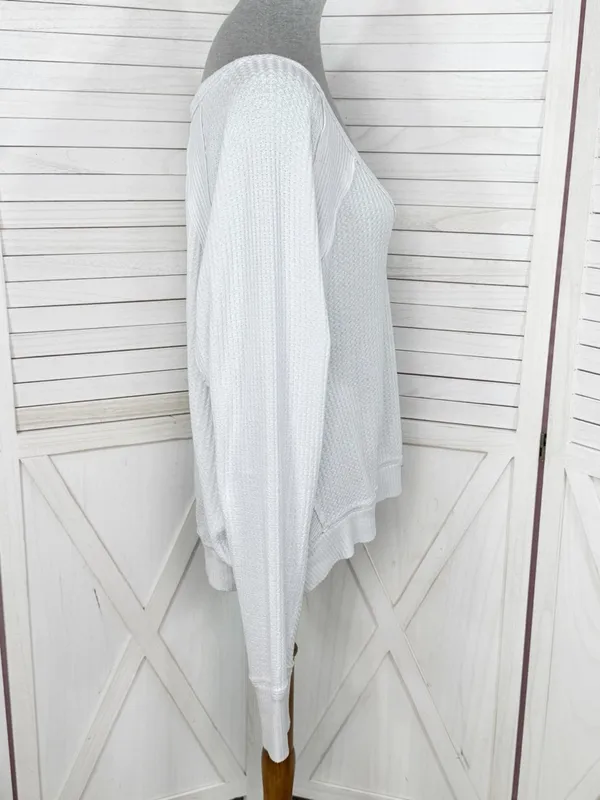 Free People Santa Clara Thermal Oversized Slouchy Top‎ Medium Blue White - Image 3