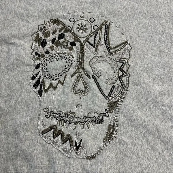 Zadig & Voltaire‎ Gray Skull Embroidered Women's Top SEE MEASUREMENTS *FLAW - Image 6