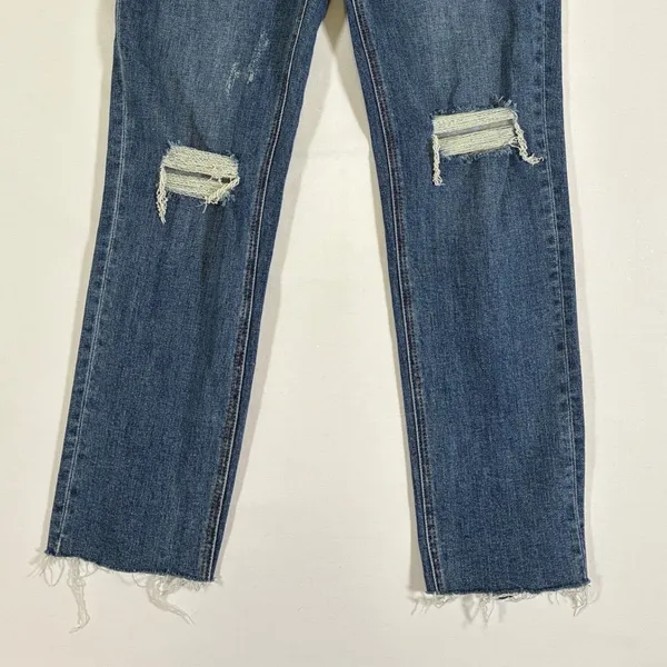 Risen Los Angeles Womens Distressed Straight Leg Jeans Medium Wash Raw Hem 5 - Image 8