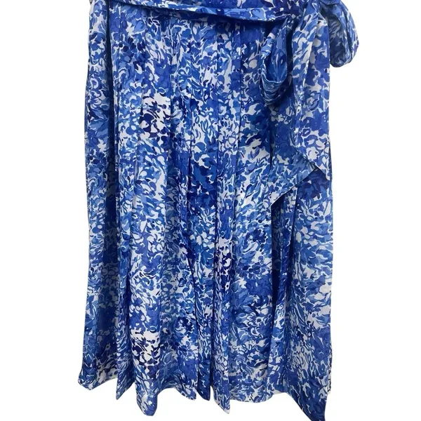 Lauren Ralph Lauren Blue Floral Sheer Lined Tie Waist Pleated Sleeveless Dress 2 - Image 5