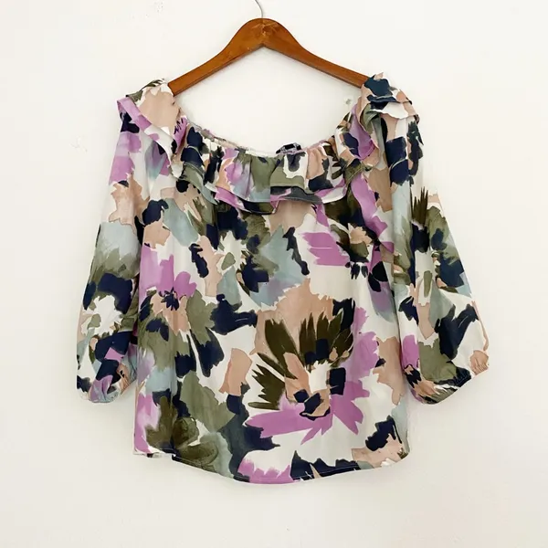 NWT J.Crew Printed Ruffle Convertible Blouse SZ-M - Image 6